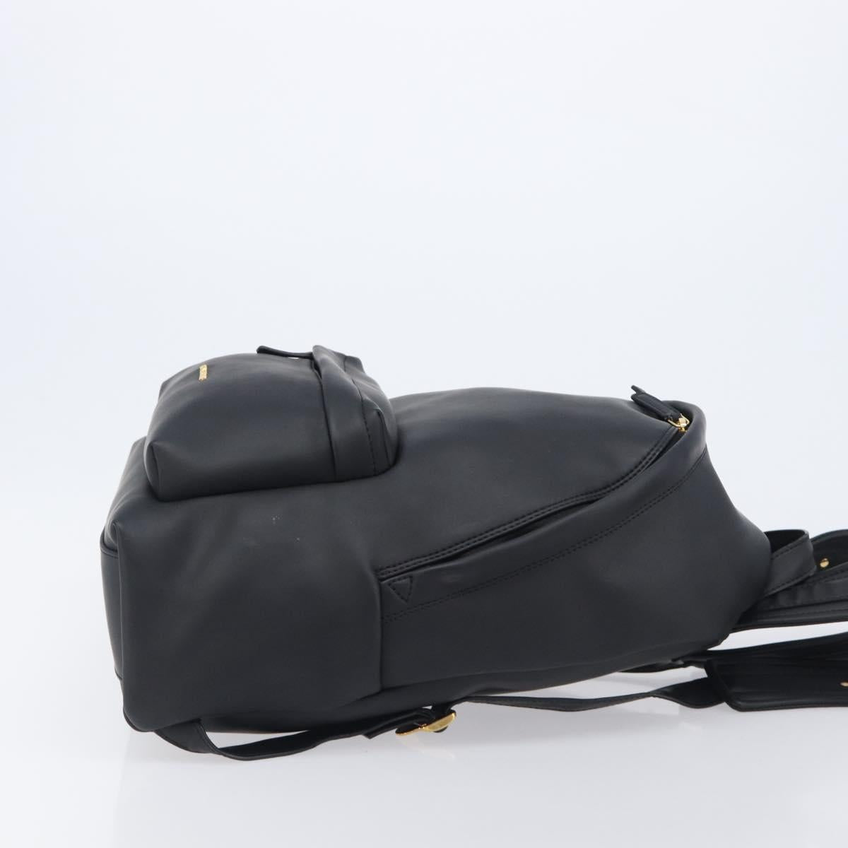 GIVENCHY Backpack Leather Black Gold Tone Auth kk718A