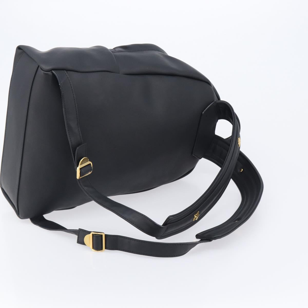 GIVENCHY Backpack Leather Black Gold Tone Auth kk718A