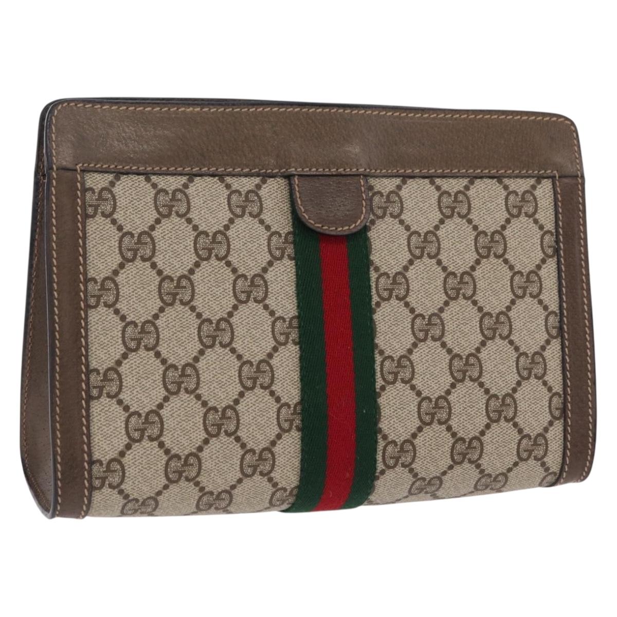 GUCCI GG Supreme Web Sherry Line Clutch Bag PVC Beige 89 01 001 Auth kk719