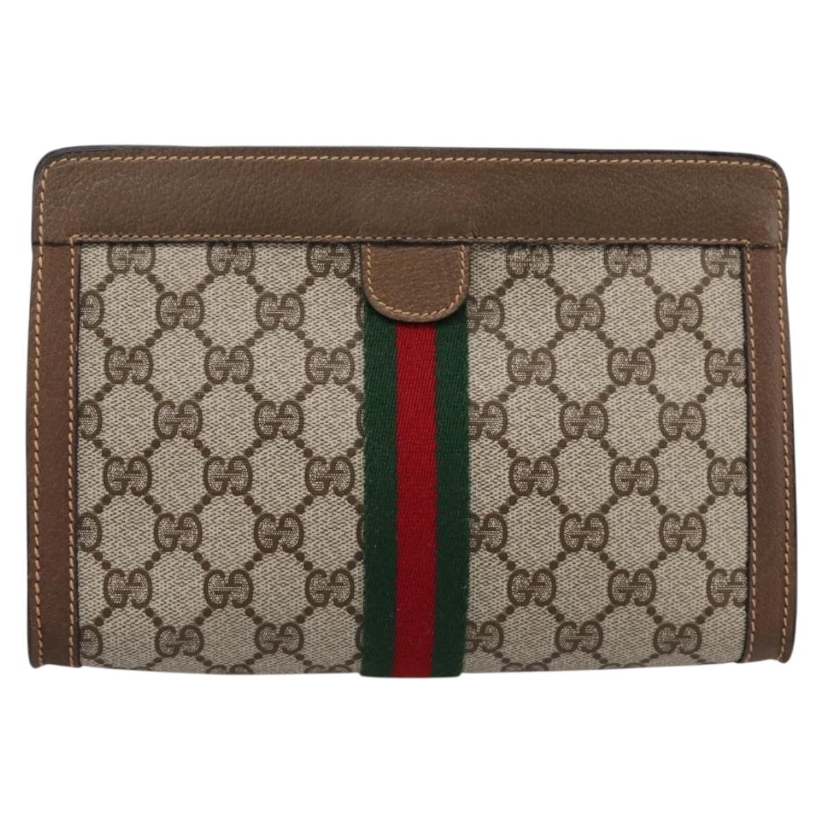 GUCCI GG Supreme Web Sherry Line Clutch Bag PVC Beige 89 01 001 Auth kk720