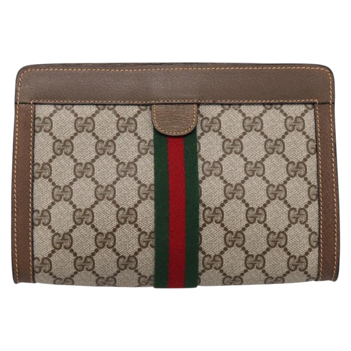 GUCCI GG Supreme Web Sherry Line Clutch Bag PVC Beige 89 01 001 Auth kk720