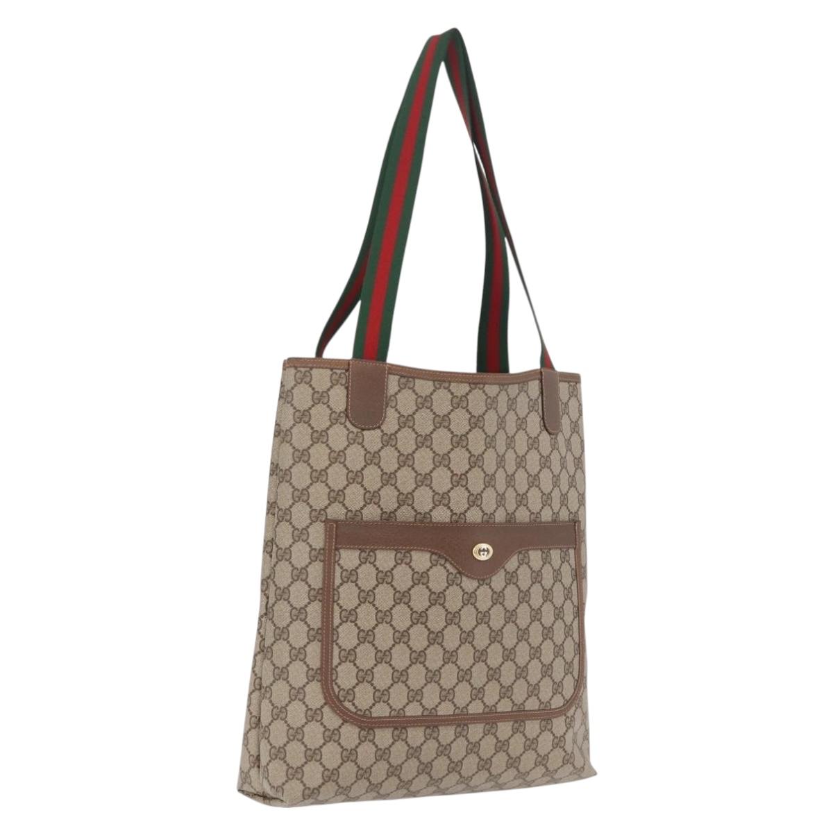 GUCCI GG Supreme Web Sherry Line Tote Bag PVC Beige Gold 40 02 003 Auth kk727