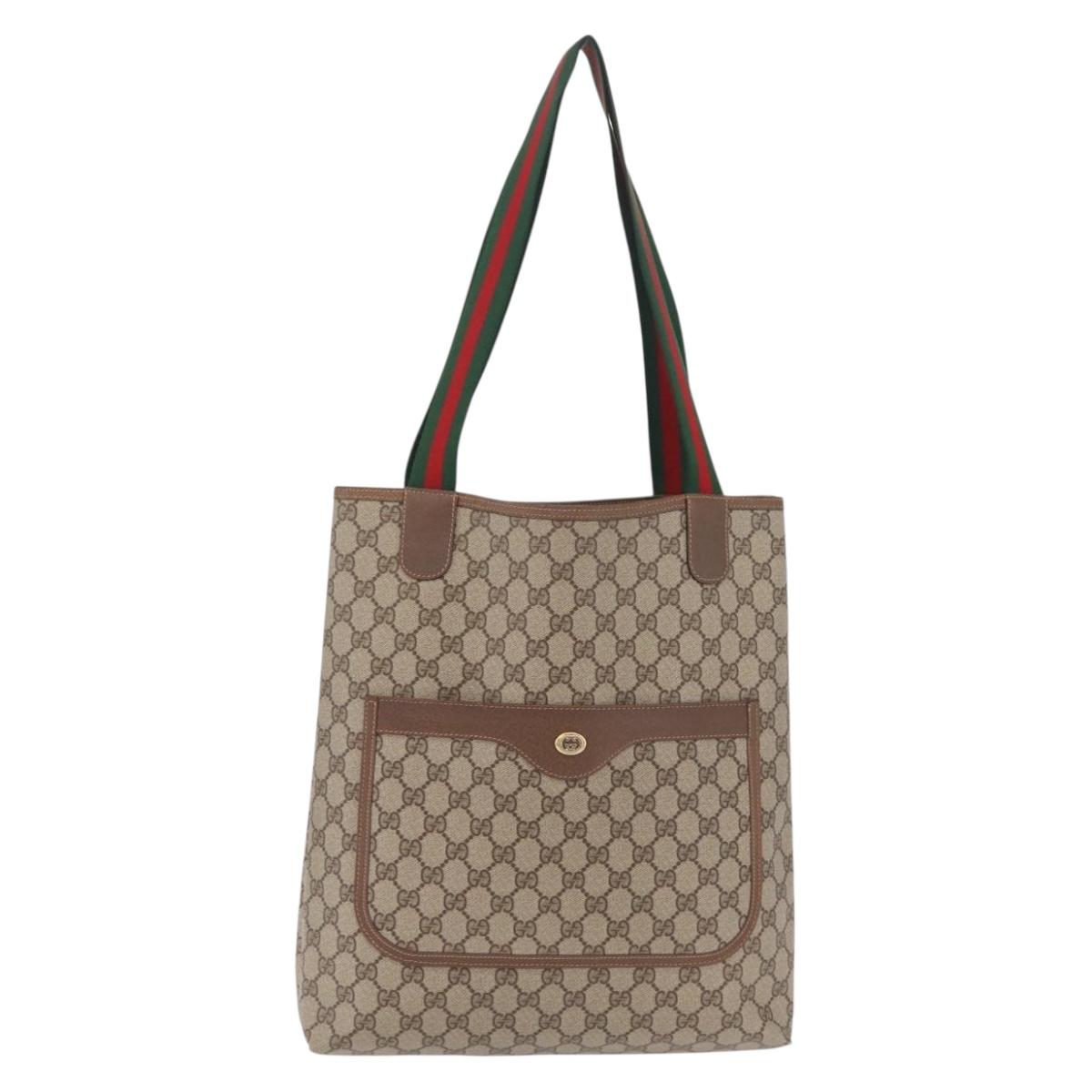 GUCCI GG Supreme Web Sherry Line Tote Bag PVC Beige Gold 40 02 003 Auth kk727