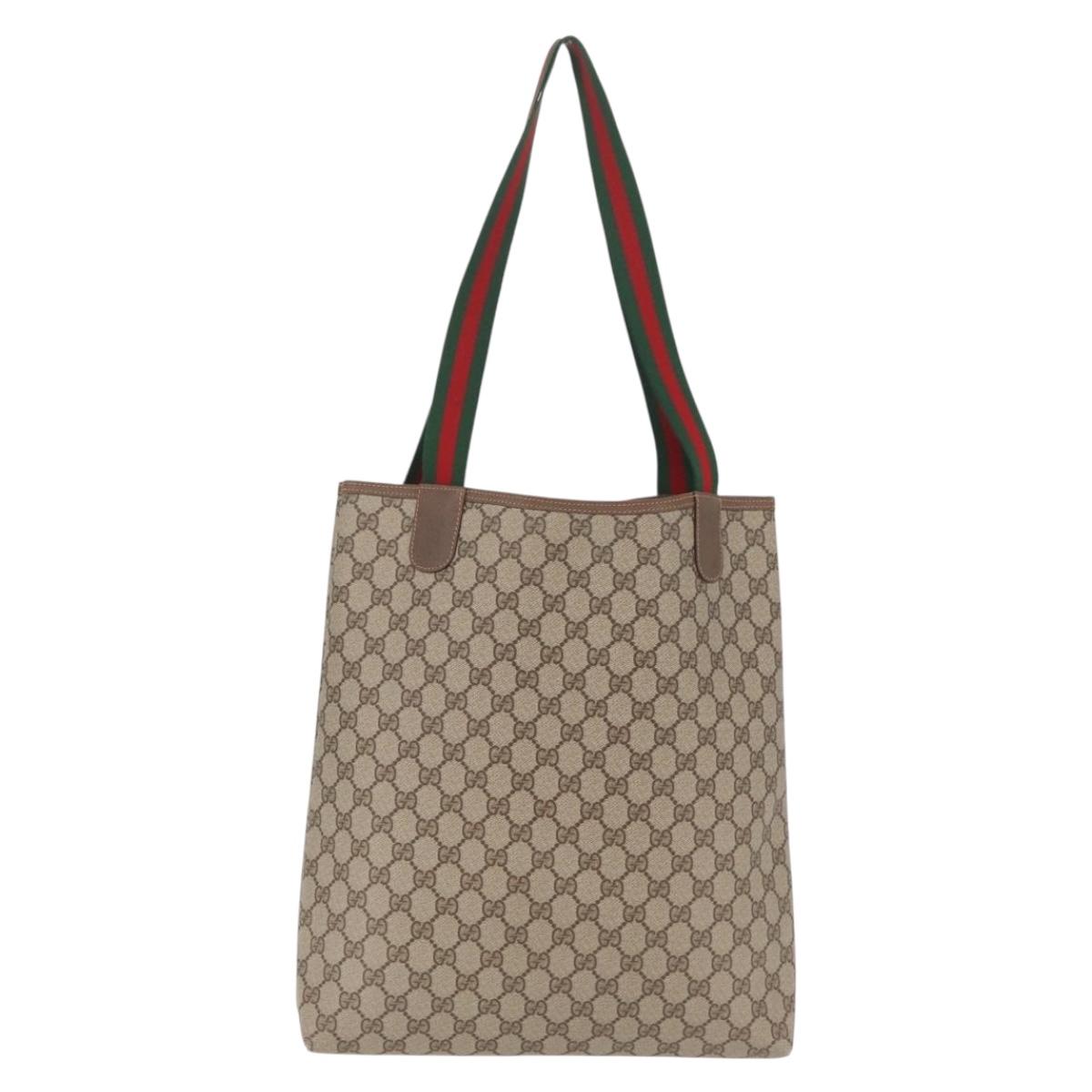 GUCCI GG Supreme Web Sherry Line Tote Bag PVC Beige Gold 40 02 003 Auth kk727