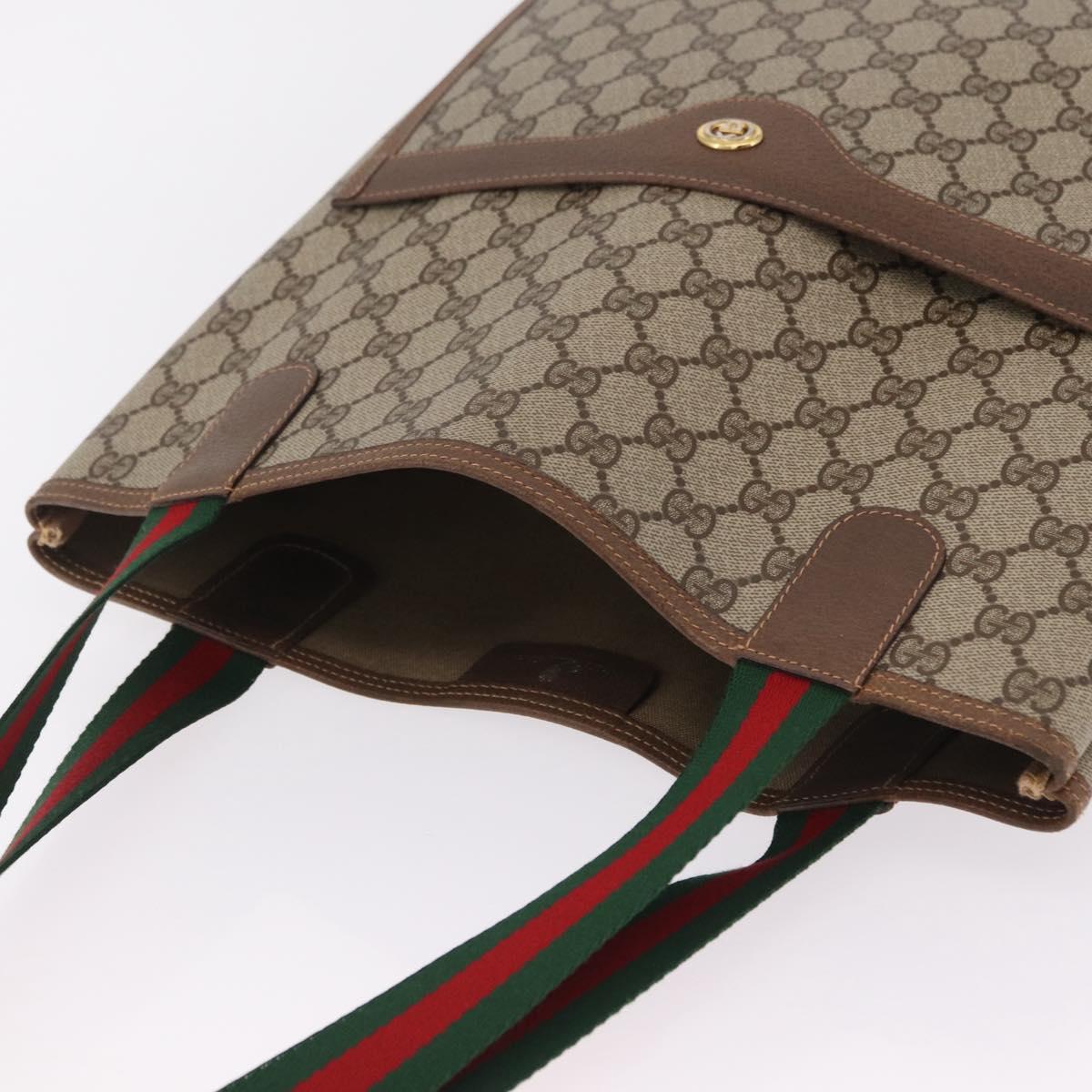 GUCCI GG Supreme Web Sherry Line Tote Bag PVC Beige Gold 40 02 003 Auth kk727
