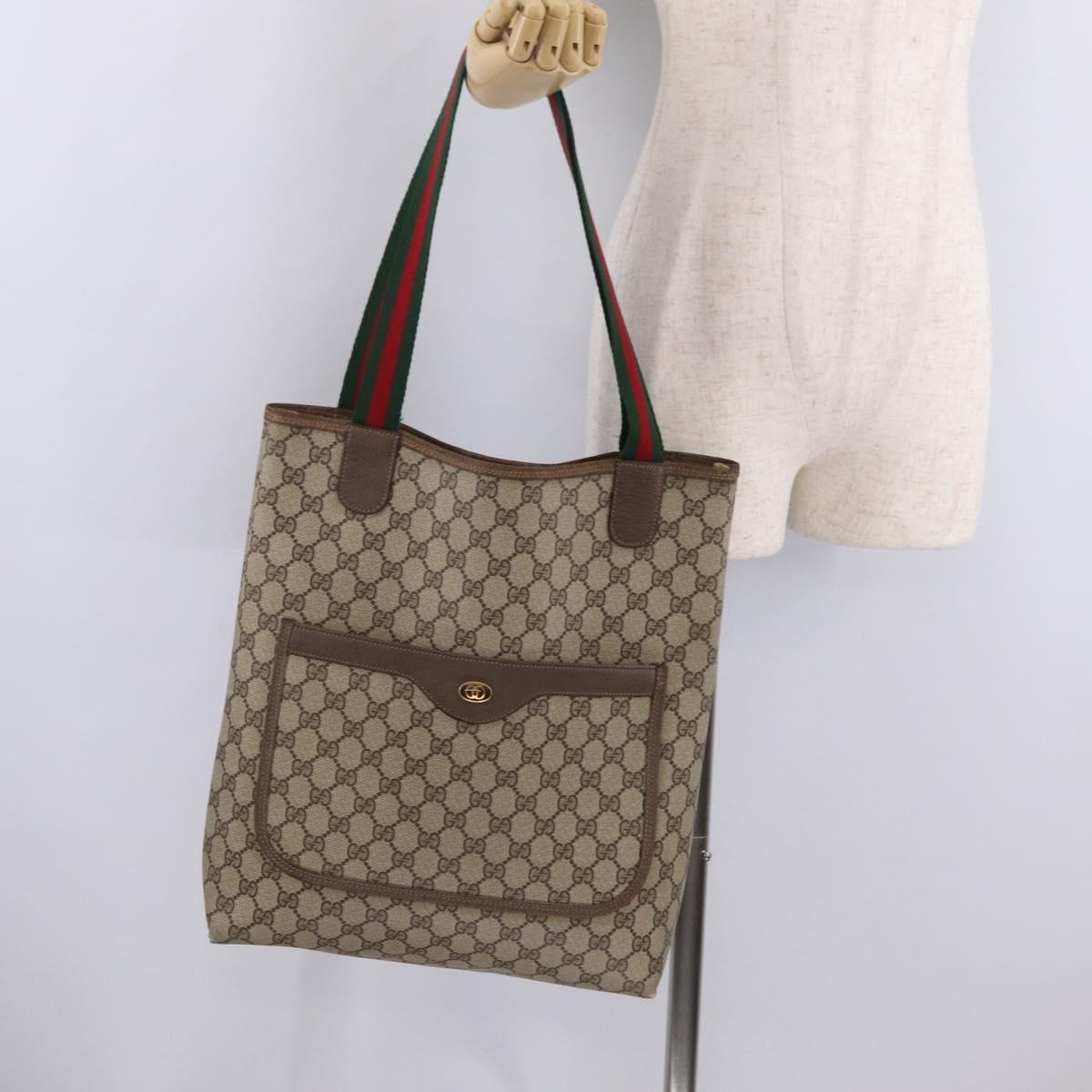 GUCCI GG Supreme Web Sherry Line Tote Bag PVC Beige Gold 39 02 003 Auth kk728