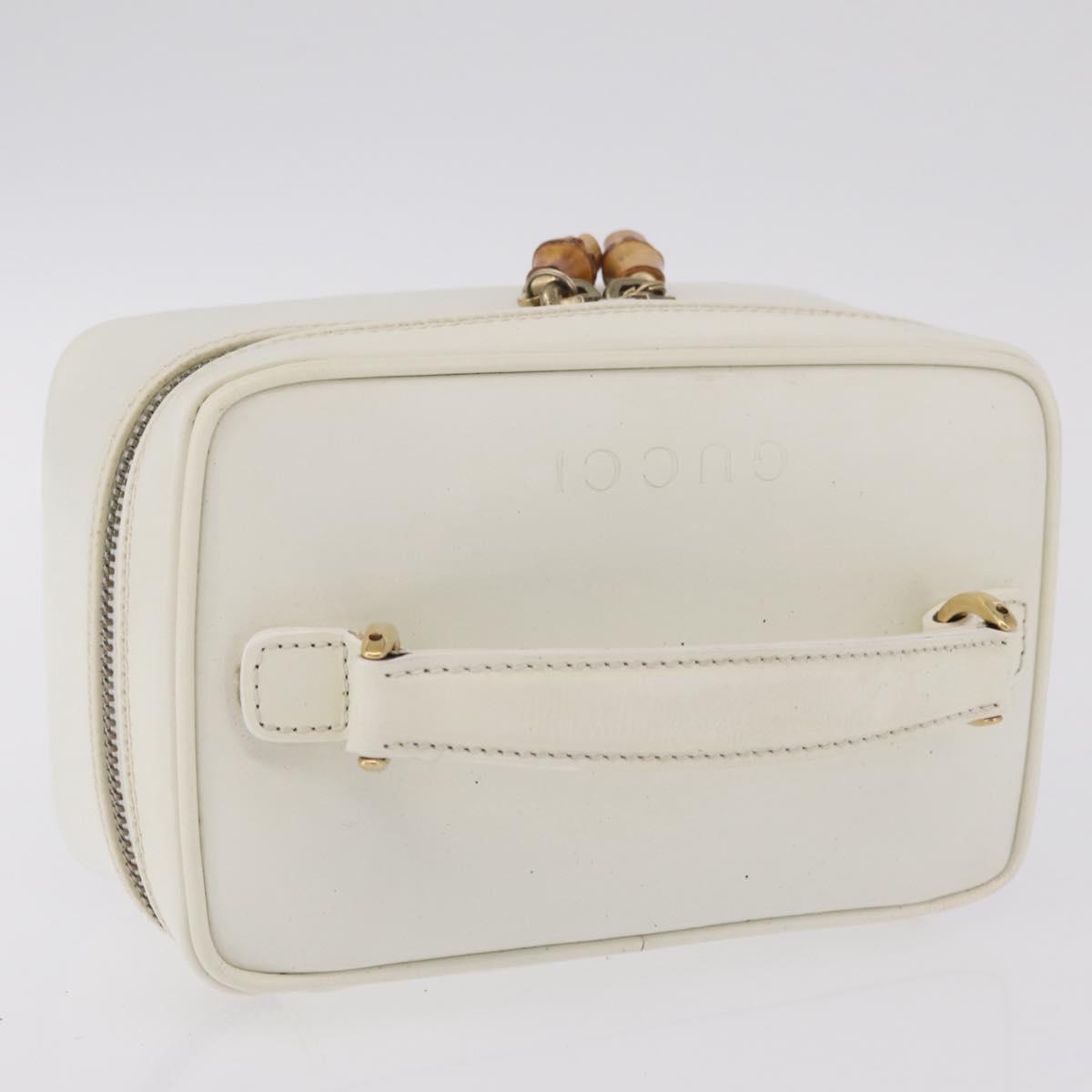 GUCCI Bamboo Vanity Hand Bag Patent Leather White Gold 032 1956 0151 Auth kk729