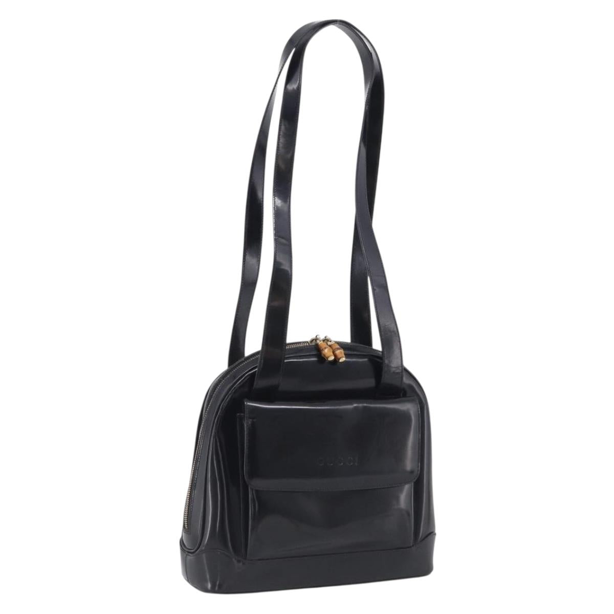 GUCCI Shoulder Bag Patent Leather Black Gold 001 1075 1650 0 Auth kk730