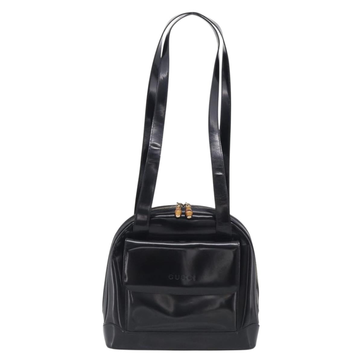 GUCCI Shoulder Bag Patent Leather Black Gold 001 1075 1650 0 Auth kk730