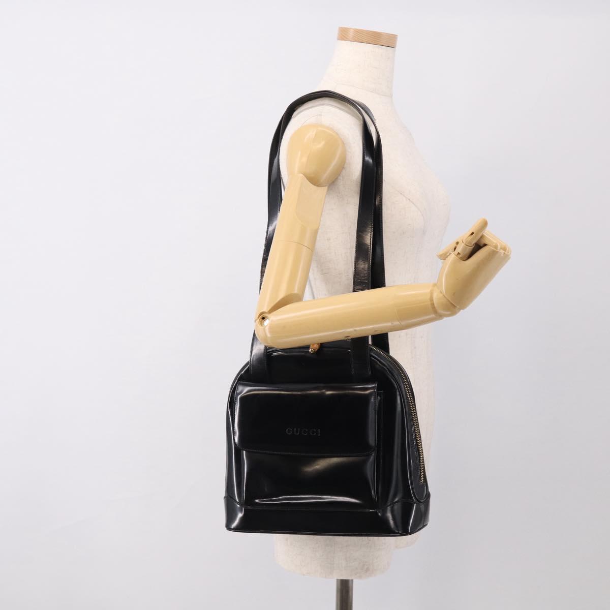 GUCCI Shoulder Bag Patent Leather Black Gold 001 1075 1650 0 Auth kk730