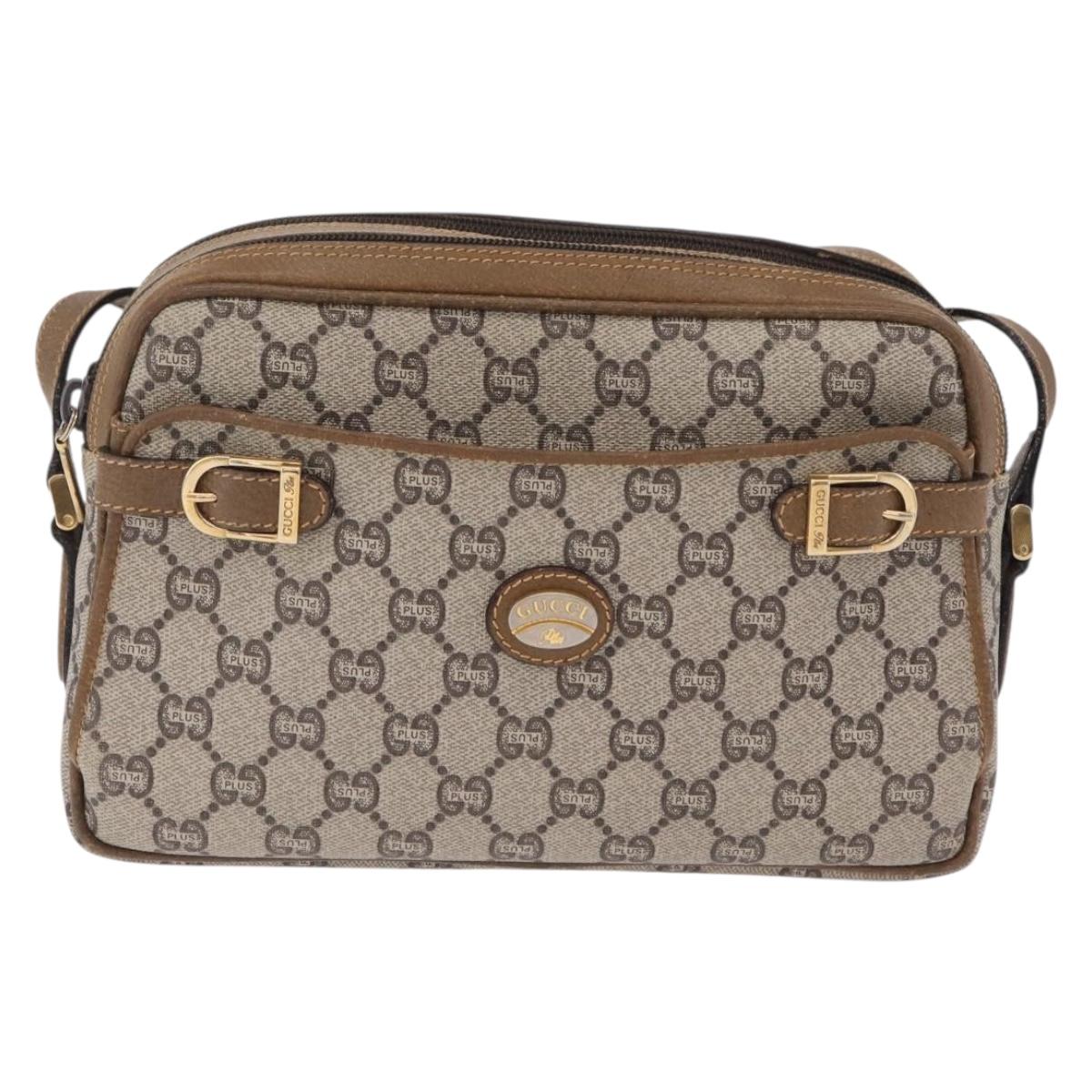 GUCCI GG Plus Supreme Shoulder Bag PVC Beige Gold Auth kk731