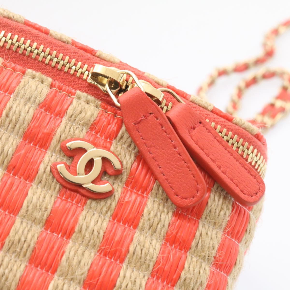 CHANEL Vanity Chain Shoulder Pouch Hemp Pink CC Auth knn023