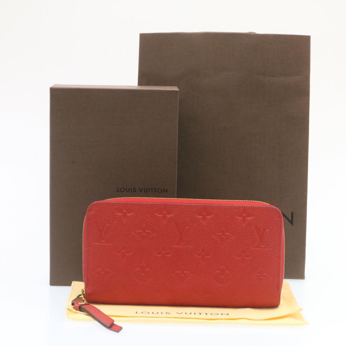 LOUIS VUITTON Monogram Empreinte Zippy Wallet Red M60017 LV Auth knn040