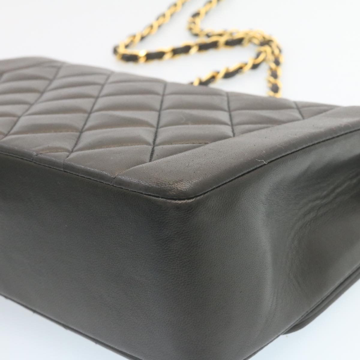 CHANEL Chain Turn Lock Diana Matelasse Shoulder Bag Lamb Skin Black Auth knn076