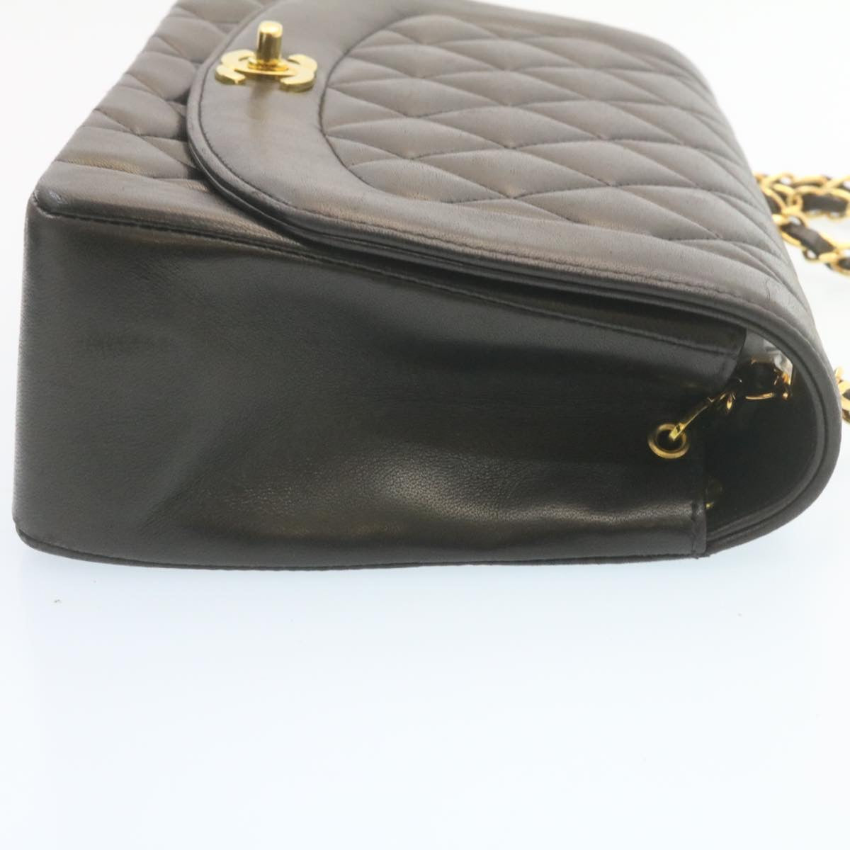 CHANEL Chain Turn Lock Diana Matelasse Shoulder Bag Lamb Skin Black Auth knn076