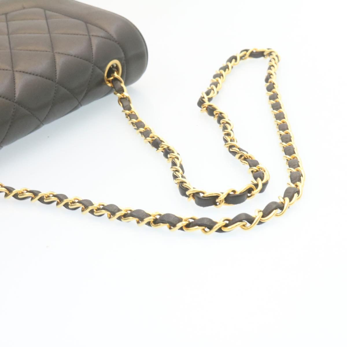 CHANEL Chain Turn Lock Diana Matelasse Shoulder Bag Lamb Skin Black Auth knn076