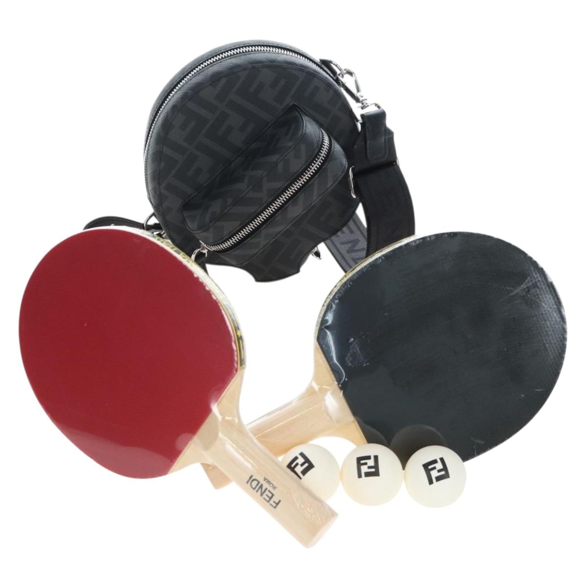 FENDI Zucca Ping Pong Set Racket Case PVC Black Silver 7AS070 Auth LN002M