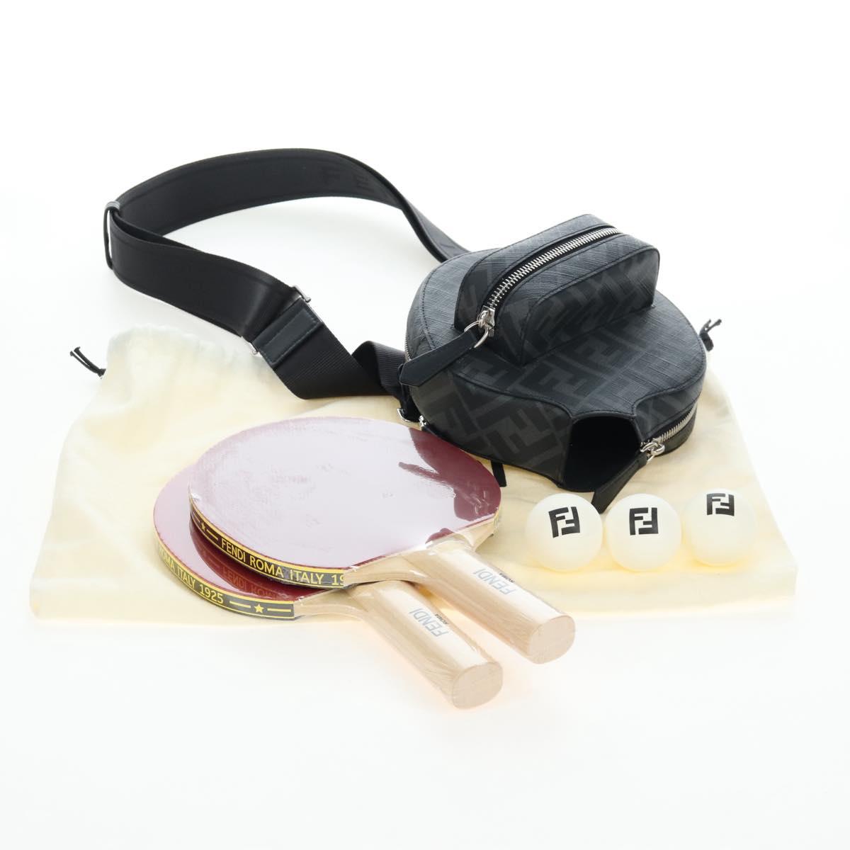 FENDI Zucca Ping Pong Set Racket Case PVC Black Silver 7AS070 Auth LN002M