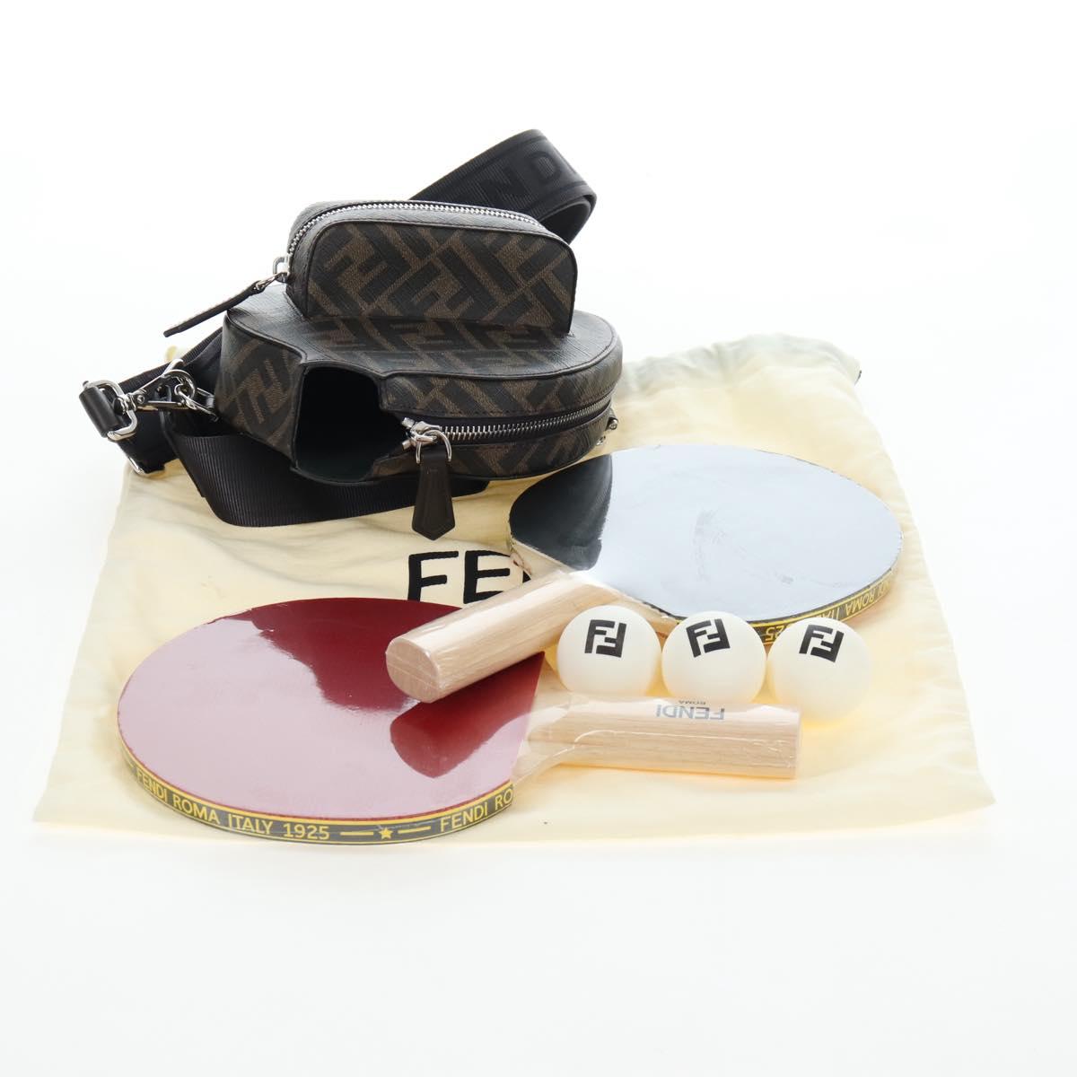 FENDI Zucca Ping Pong Set Racket Case PVC Brown Silver 7AS070 Auth LN003M