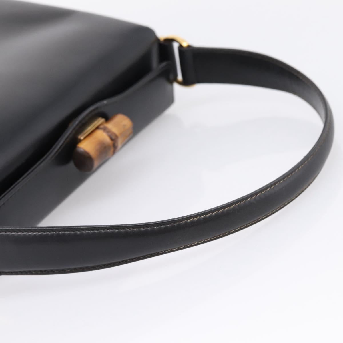 GUCCI Bamboo Shoulder Bag Leather Black Gold Tone 000 33 0175 Auth LN009V