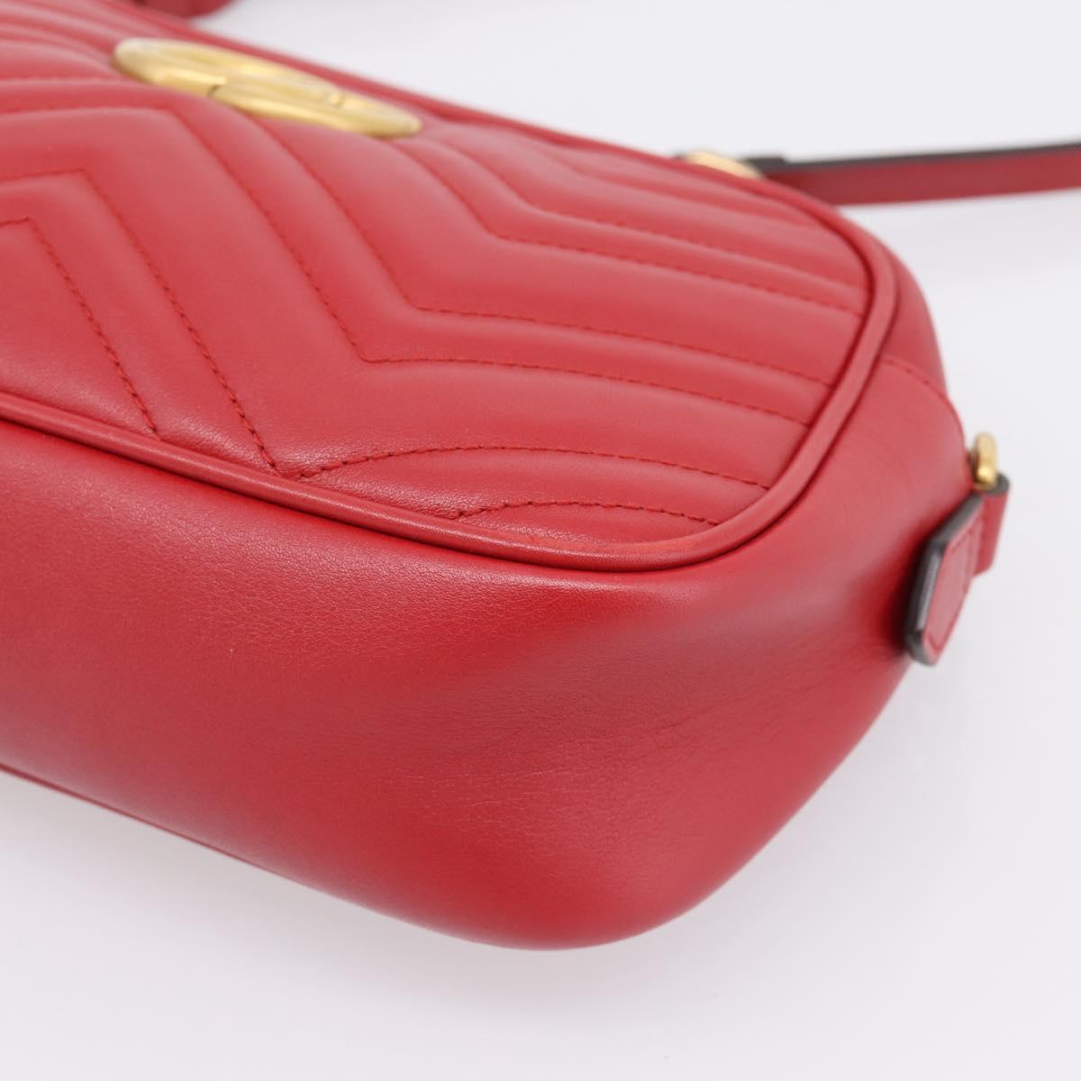 GUCCI GG Marmont Camera Bag Chain Shoulder Bag Leather Red 447632 Auth LN010V