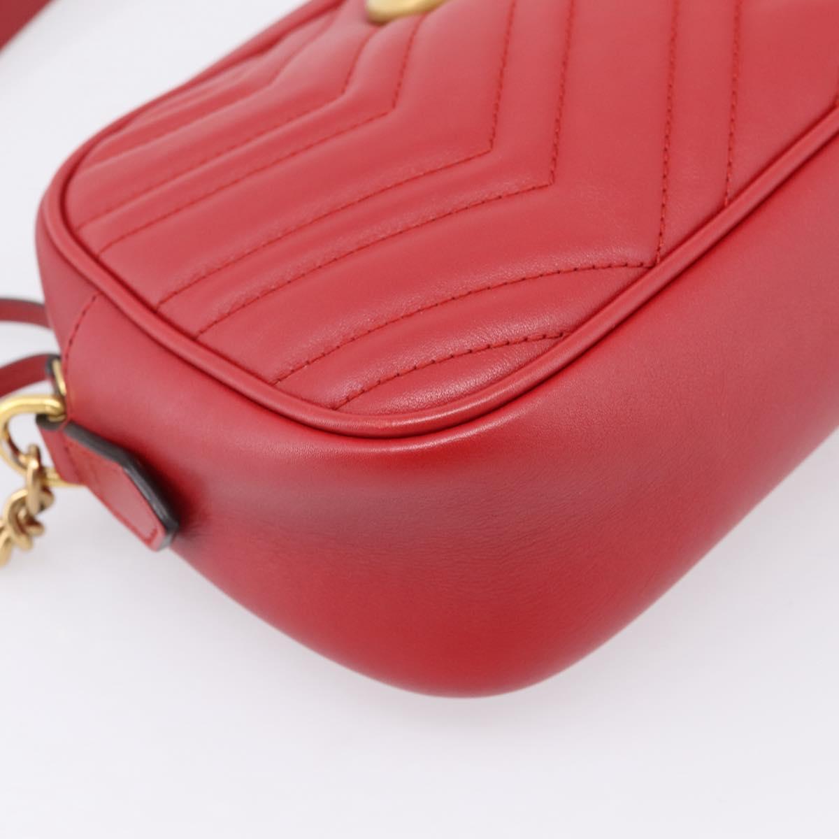 GUCCI GG Marmont Camera Bag Chain Shoulder Bag Leather Red 447632 Auth LN010V