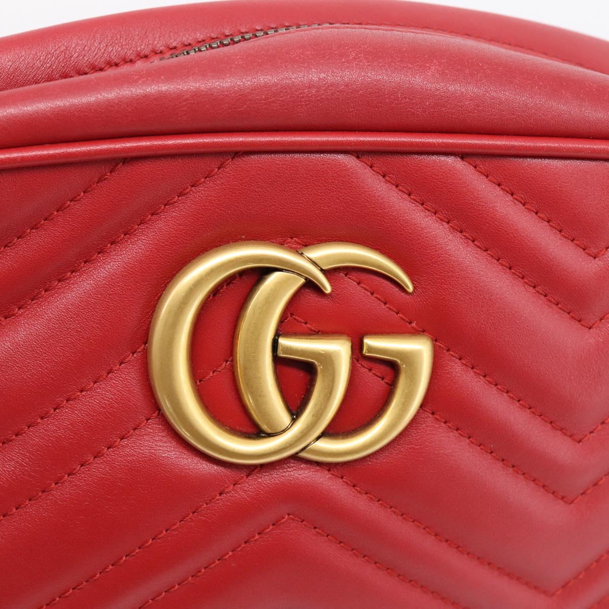 GUCCI GG Marmont Camera Bag Chain Shoulder Bag Leather Red 447632 Auth LN010V