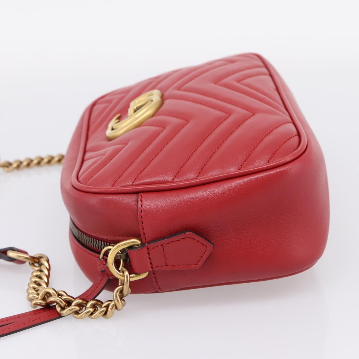 GUCCI GG Marmont Camera Bag Chain Shoulder Bag Leather Red 447632 Auth LN010V