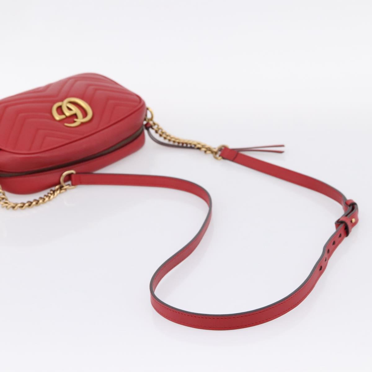 GUCCI GG Marmont Camera Bag Chain Shoulder Bag Leather Red 447632 Auth LN010V