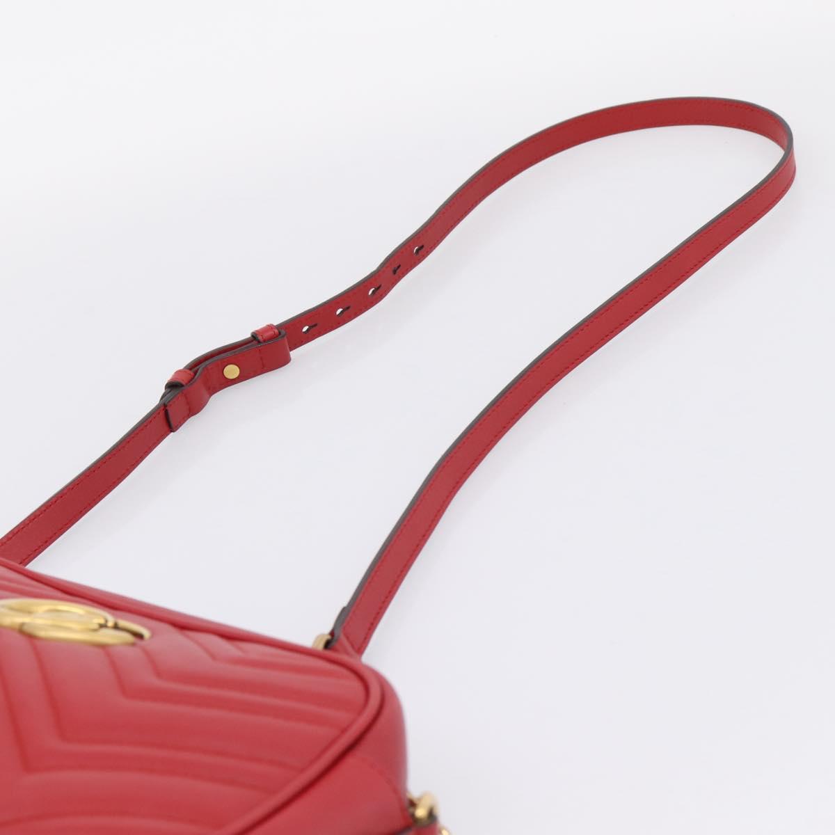 GUCCI GG Marmont Camera Bag Chain Shoulder Bag Leather Red 447632 Auth LN010V