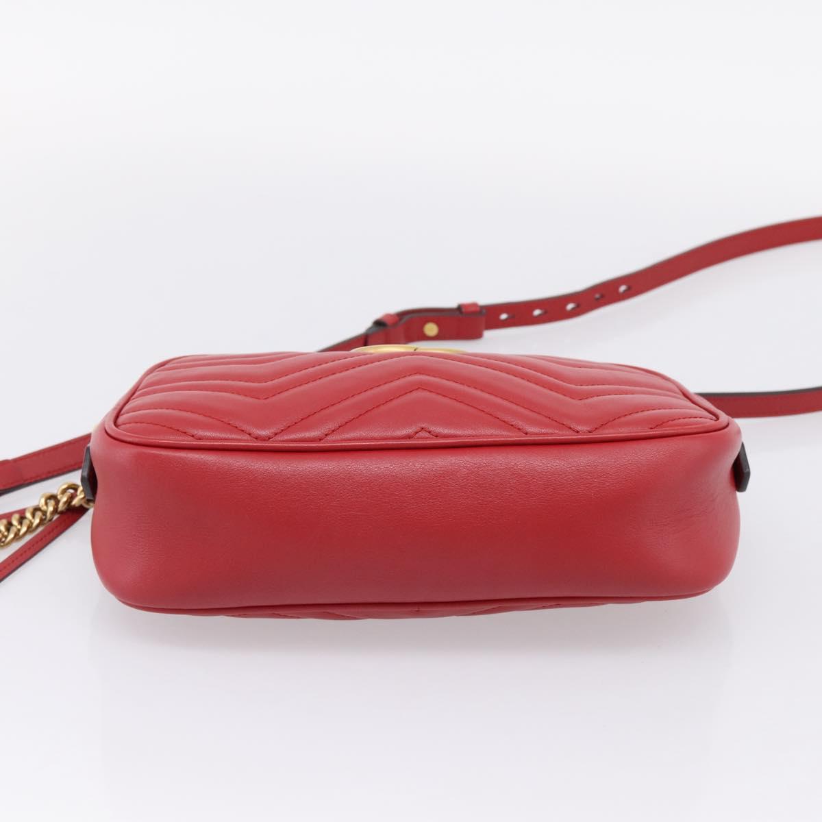 GUCCI GG Marmont Camera Bag Chain Shoulder Bag Leather Red 447632 Auth LN010V
