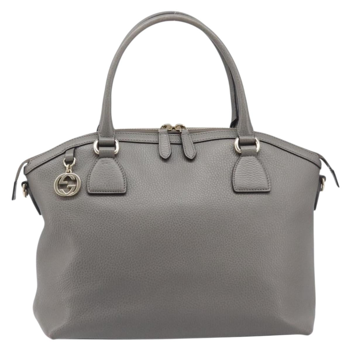 GUCCI Hand Bag Leather Outlet Gray Gold Tone 449651 Auth LN014