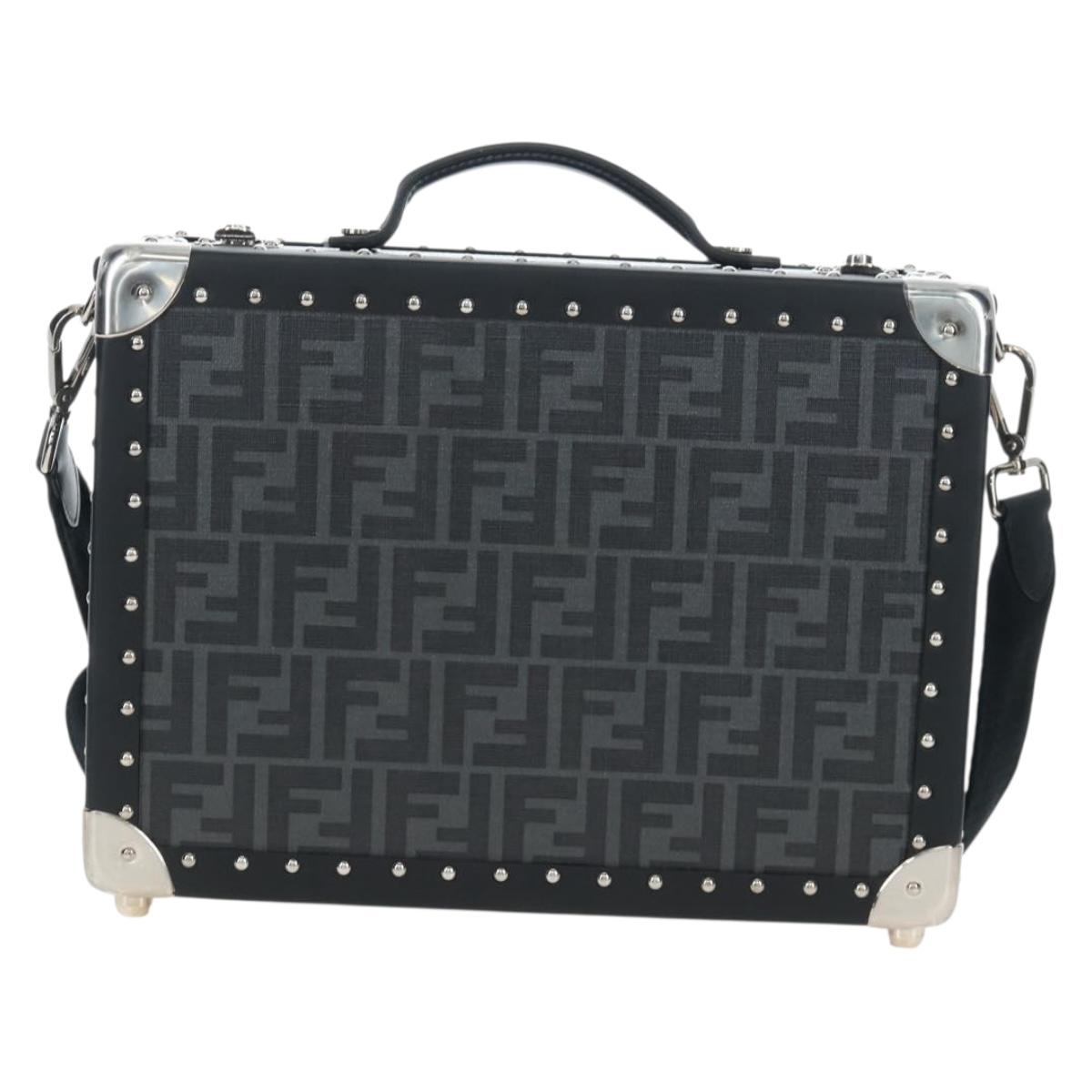 FENDI Zucca Canvas Small Rigid Case Trunk Leather Black 7VV134 Auth LN015SAM