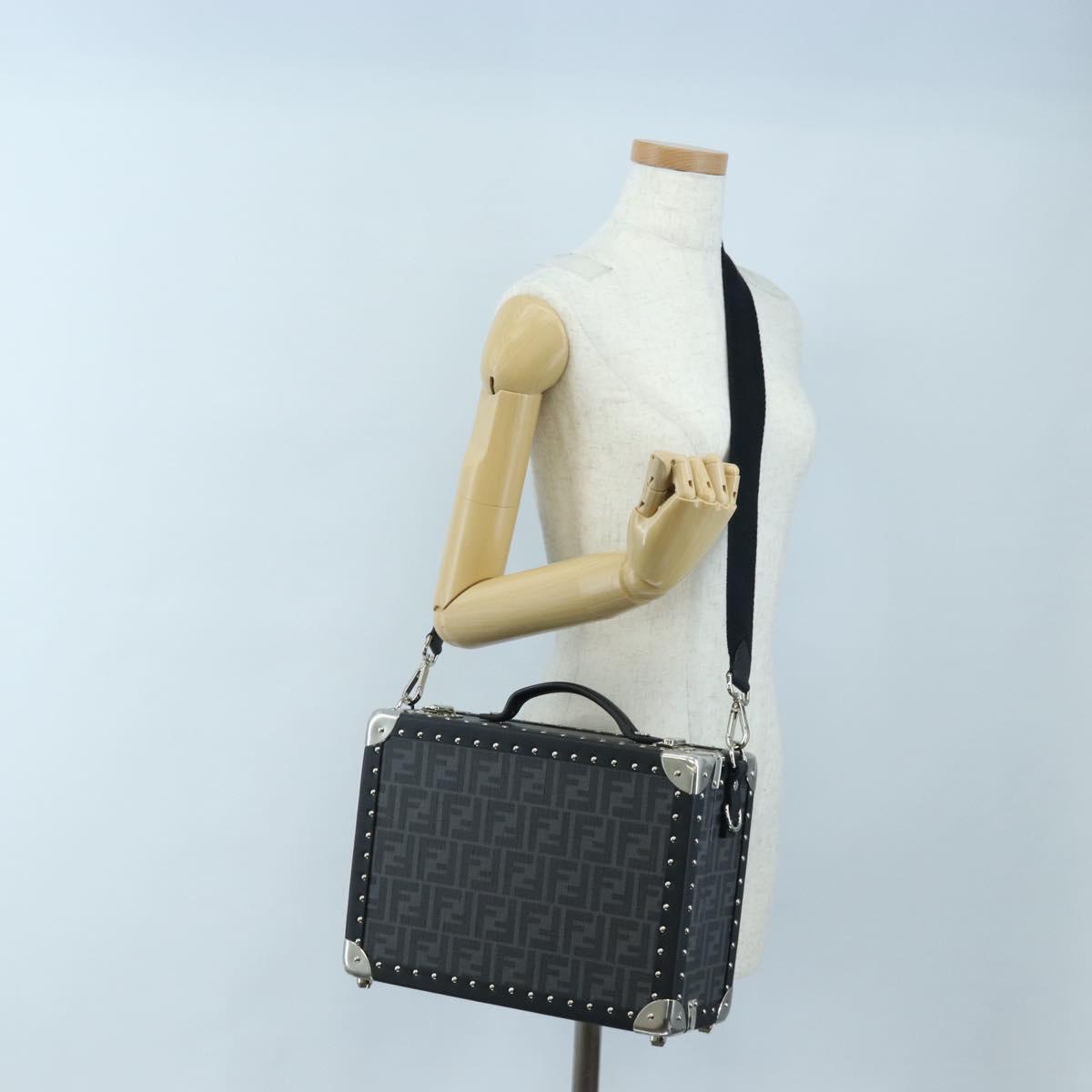 FENDI Zucca Canvas Small Rigid Case Trunk Leather Black 7VV134 Auth LN015SAM