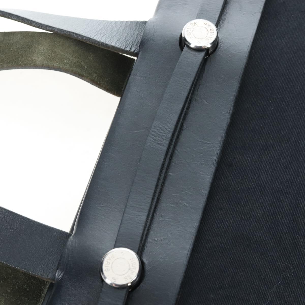 HERMES Herbag Cabas Hand Bag Canvas Black Silver Auth LN016V