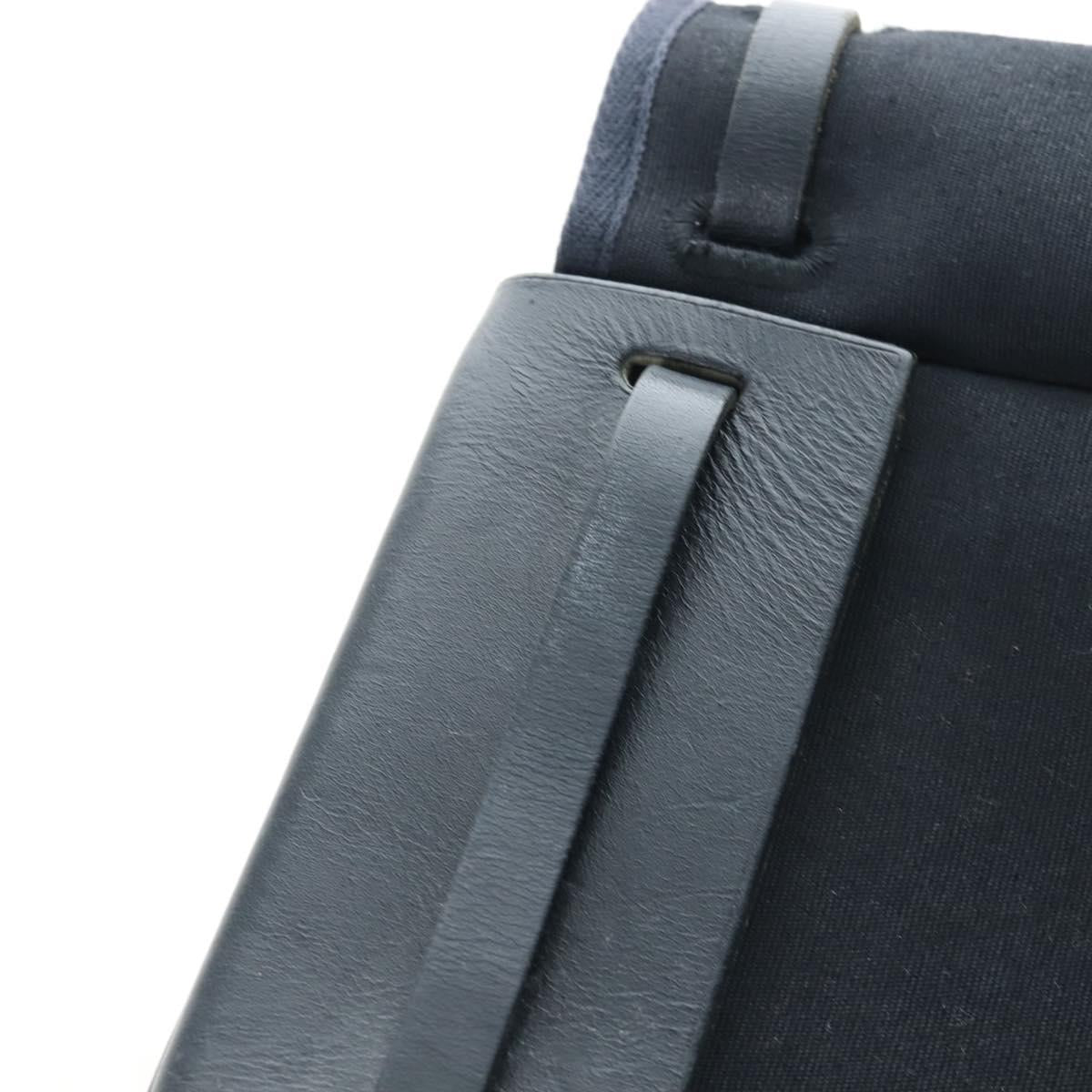 HERMES Herbag Cabas Hand Bag Canvas Black Silver Auth LN016V