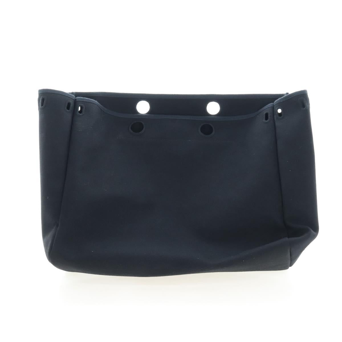HERMES Herbag Cabas Hand Bag Canvas Black Silver Auth LN016V