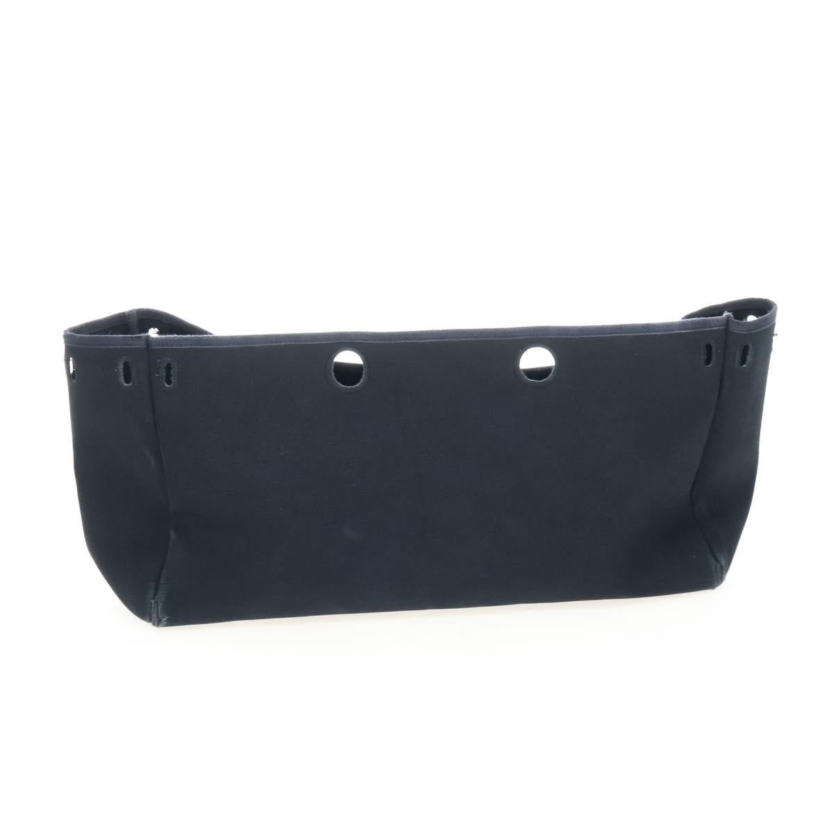 HERMES Herbag Cabas Hand Bag Canvas Black Silver Auth LN016V