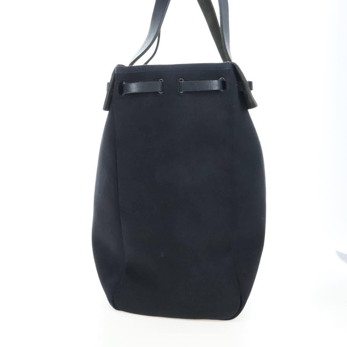 HERMES Herbag Cabas Hand Bag Canvas Black Silver Auth LN016V