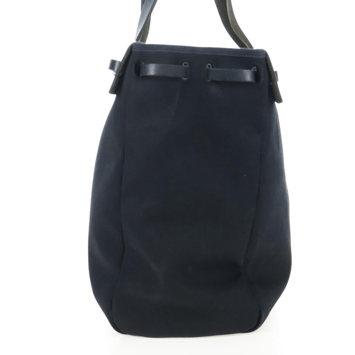 HERMES Herbag Cabas Hand Bag Canvas Black Silver Auth LN016V