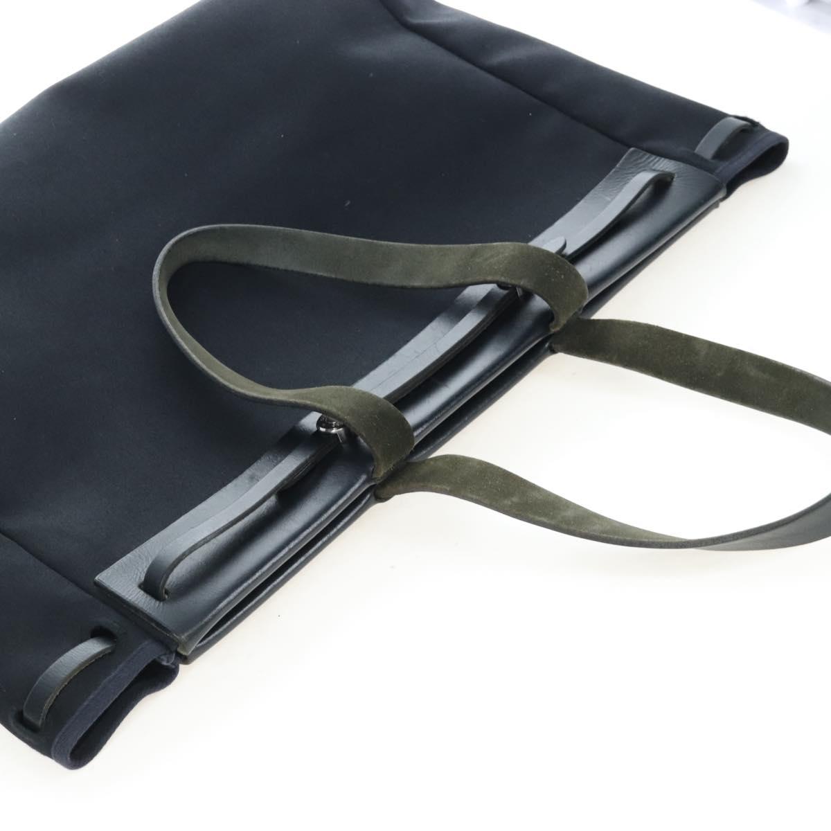 HERMES Herbag Cabas Hand Bag Canvas Black Silver Auth LN016V
