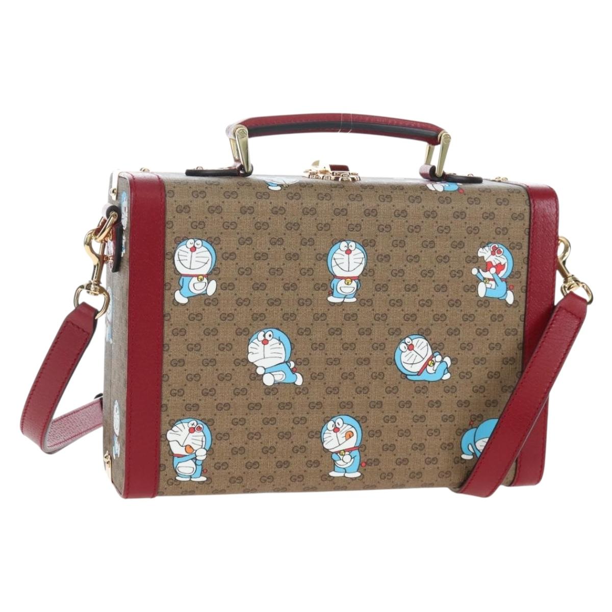 GUCCI Micro GG Doraemon Hand Bag PVC 2way Beige Gold Tone 633587 Auth LN019SAM