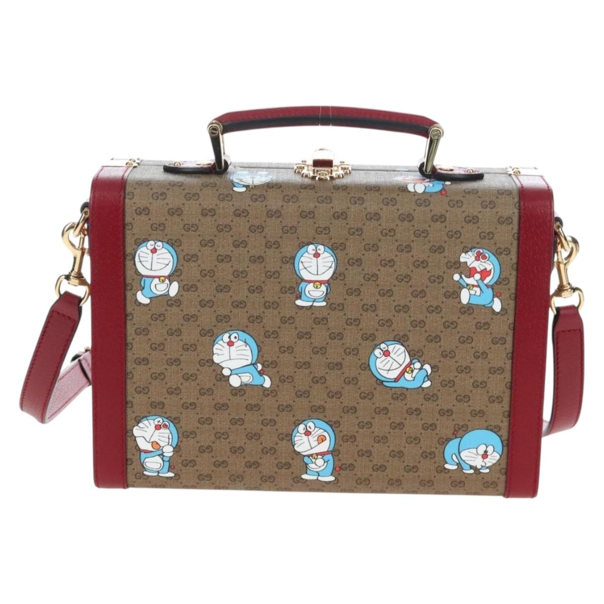 GUCCI Micro GG Doraemon Hand Bag PVC 2way Beige Gold Tone 633587 Auth LN019SAM