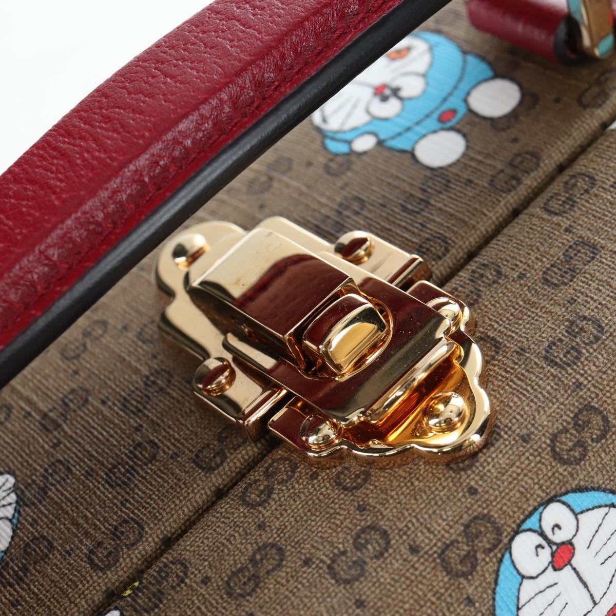 GUCCI Micro GG Doraemon Hand Bag PVC 2way Beige Gold Tone 633587 Auth LN019SAM