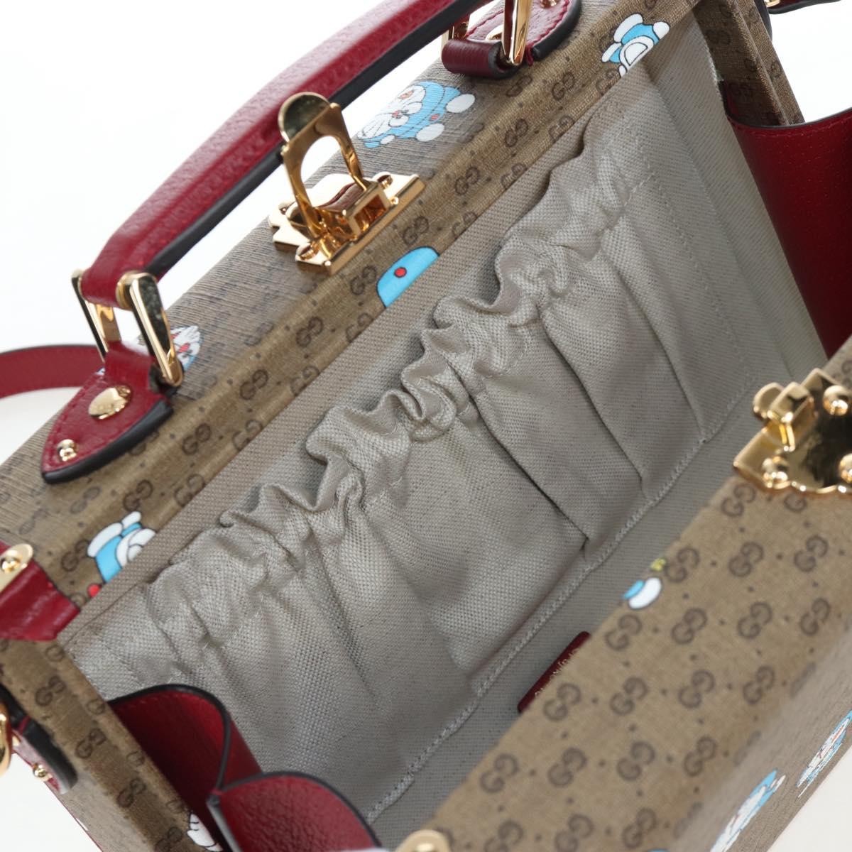 GUCCI Micro GG Doraemon Hand Bag PVC 2way Beige Gold Tone 633587 Auth LN019SAM