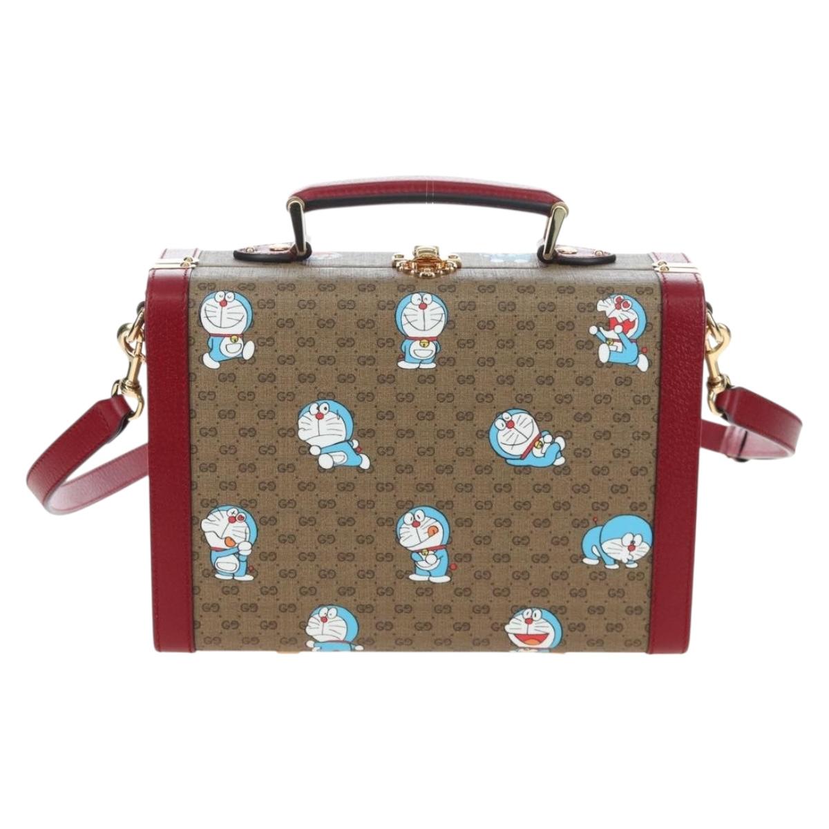 GUCCI Micro GG Doraemon Hand Bag PVC 2way Beige Gold Tone 633587 Auth LN019SAM