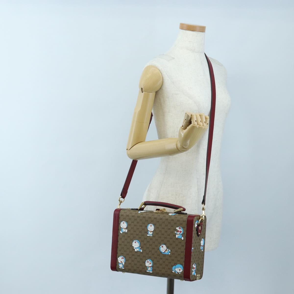 GUCCI Micro GG Doraemon Hand Bag PVC 2way Beige Gold Tone 633587 Auth LN019SAM