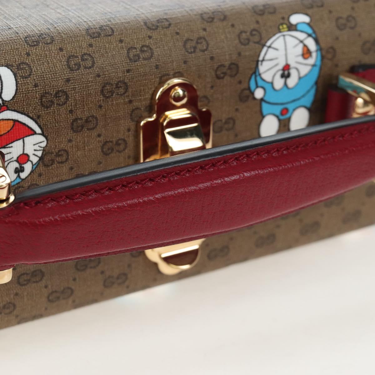 GUCCI Micro GG Doraemon Hand Bag PVC 2way Beige Gold Tone 633587 Auth LN019SAM