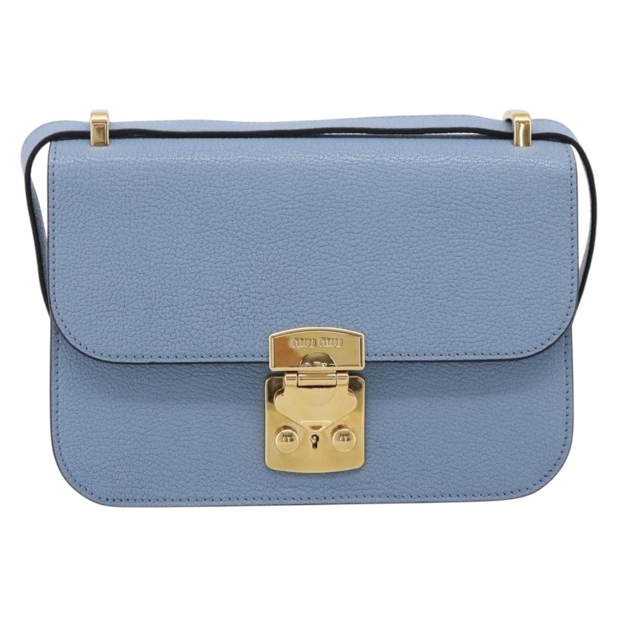 Miu Miu Shoulder Bag Leather Light Blue Gold Tone Auth LN020V