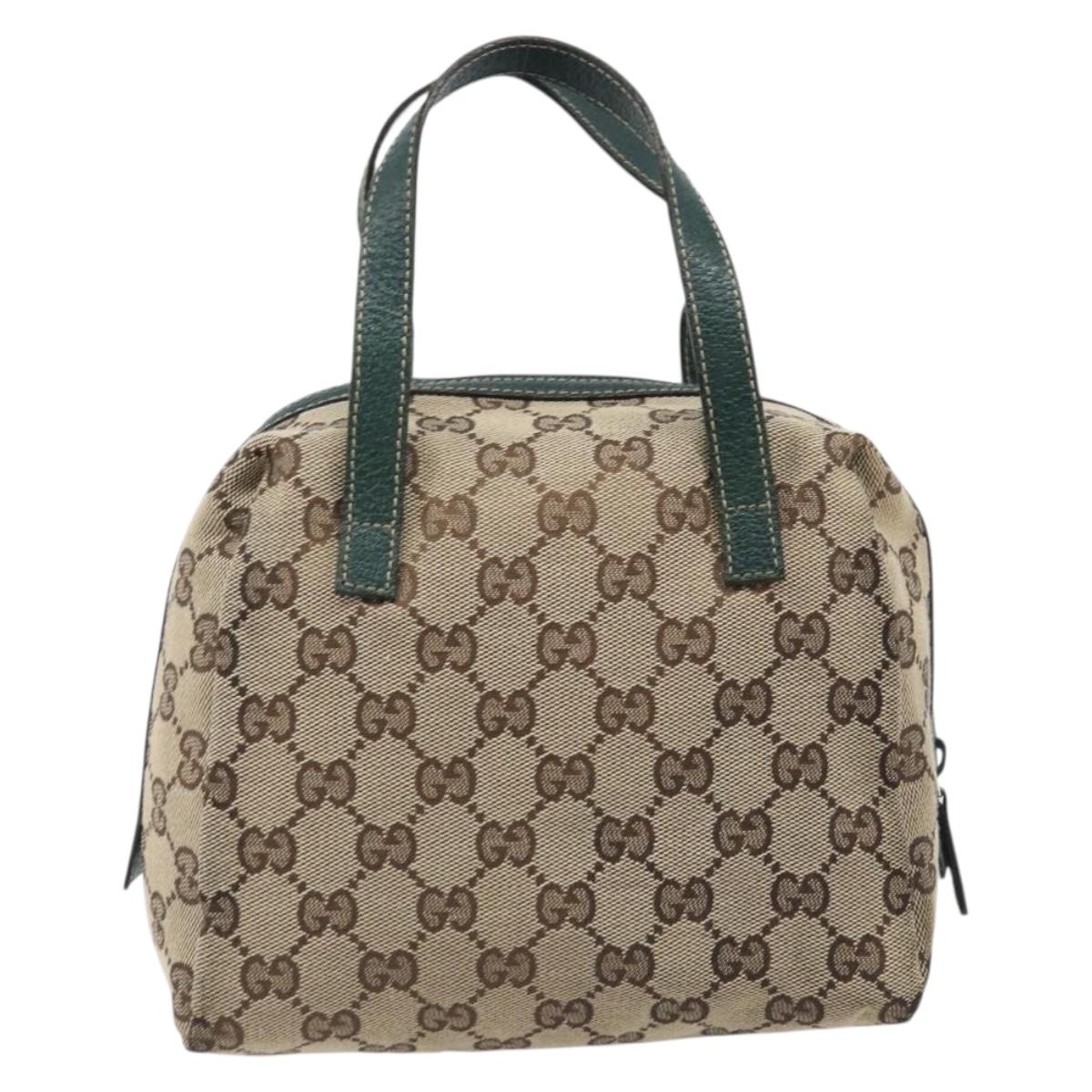 GUCCI GG Canvas Hand Bag Beige Green 124542 Auth LN021